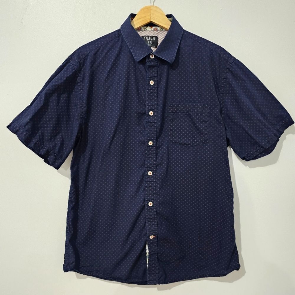 Filter - Shirt Paisley Polka Dot Button Down - Size XL - Navy - 100% Cotton